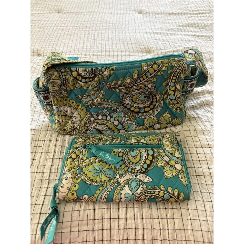 Vera Bradley Peacock floral small hobo bag and medium zip wallet retired pattern
